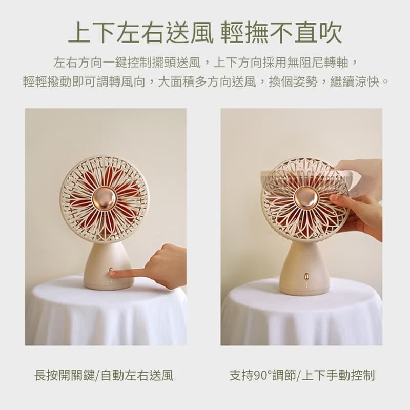 【快速出貨 l 畢業禮物】無線擺頭桌面風扇 - 手捧花 180度擺頭