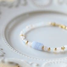 童心。馬粉 藍紋瑪瑙 蛋白石 摩根石 14K包金 水晶/天然石手鍊