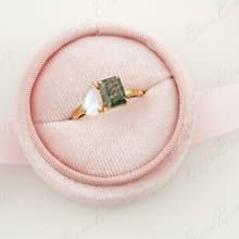 Toi et moi ring Double Stone Engagement Moonstone Moss agate