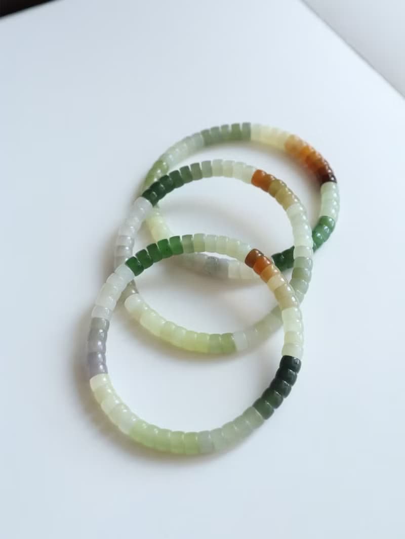 天然和田玉多寶直切藥片珠手鏈糖料碧玉煙紫黃口白玉和田玉手鏈