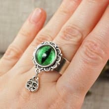 Green Glass Cat Eye Ring Silver Cat Evil Eye Protection Adjustable Ring Jewelry