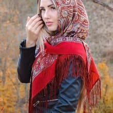 Pavlovo Posad Russian Shawl 100% Wool Scarf 125x125 cm Wrap Silk Fringe 1581-5
