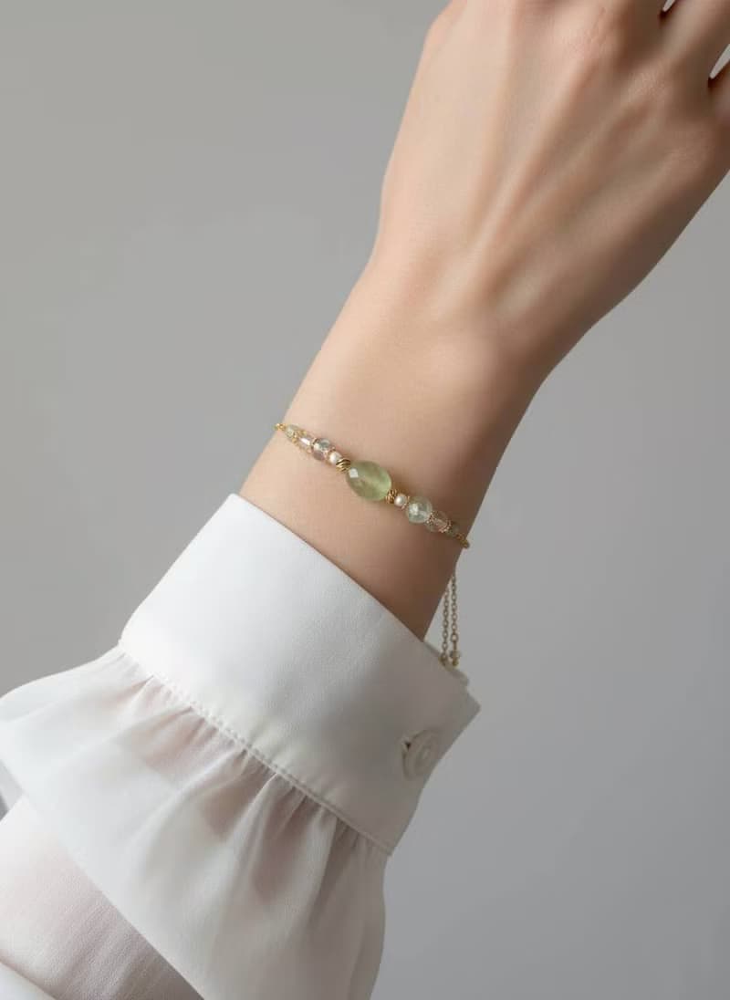 生命靈數4號 開運手鍊 | 葡萄石×天然石 | 綠色能量與穩定象徵