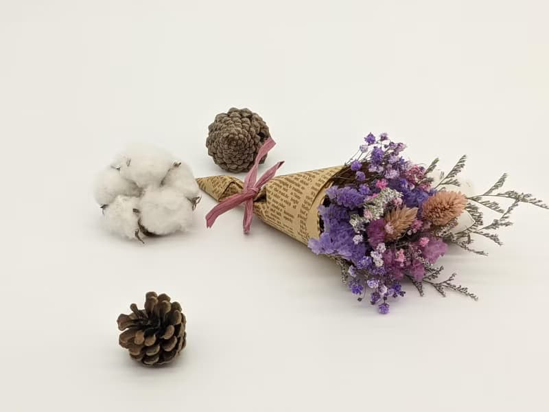 乾燥花甜筒小花束-蝴蝶結版 迷你甜筒  交換禮物 婚禮小物 探房禮