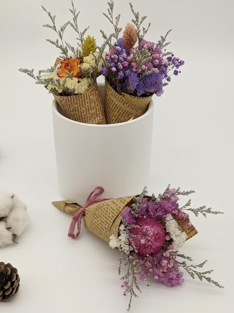 乾燥花甜筒小花束-蝴蝶結版 迷你甜筒  交換禮物 婚禮小物 探房禮