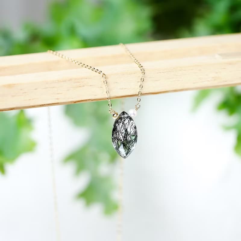 防小人避邪首選 高透鑽切面 蕾絲黑髮晶 橄欖型項鍊