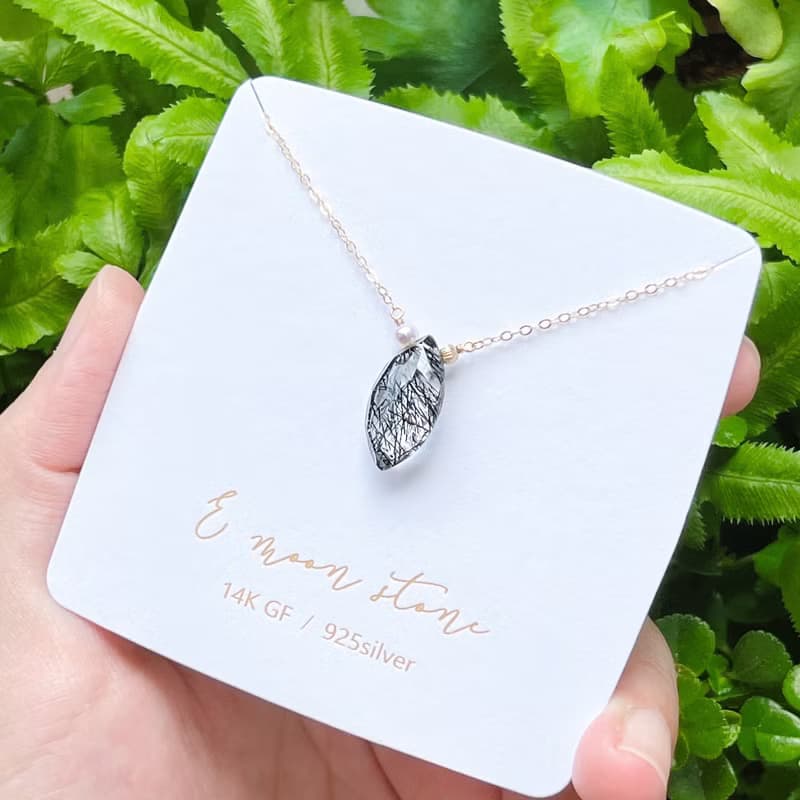 防小人避邪首選 高透鑽切面 蕾絲黑髮晶 橄欖型項鍊