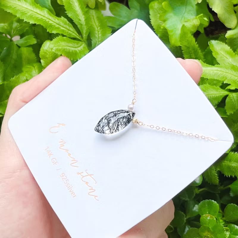 防小人避邪首選 高透鑽切面 蕾絲黑髮晶 橄欖型項鍊