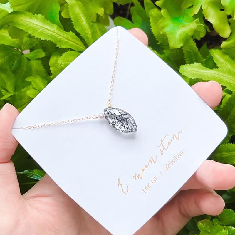 防小人避邪首選 高透鑽切面 蕾絲黑髮晶 橄欖型項鍊