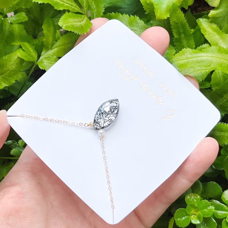 防小人避邪首選 高透鑽切面 蕾絲黑髮晶 橄欖型項鍊