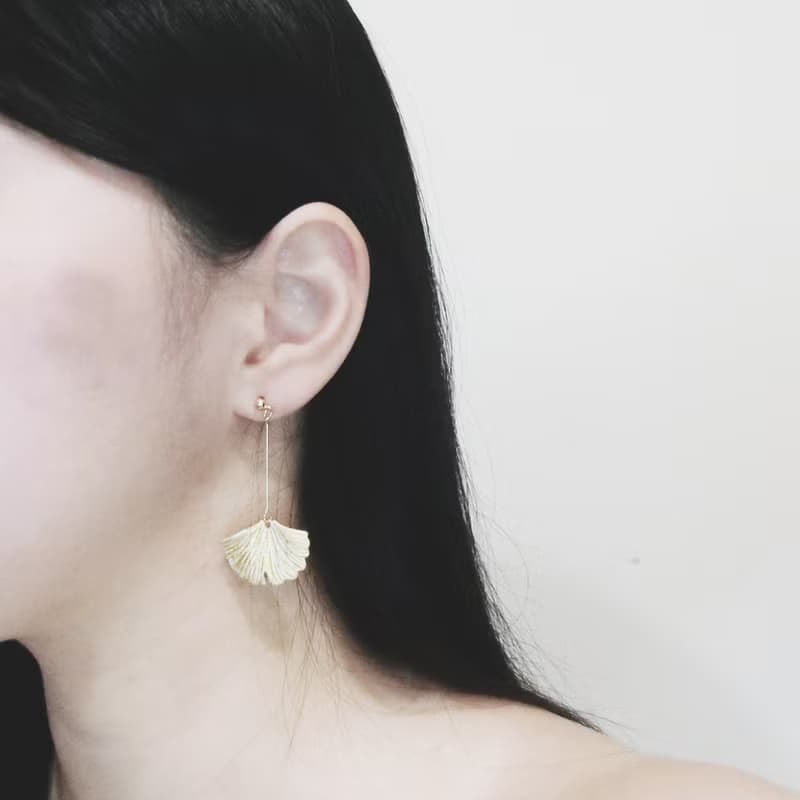 自然系列-金銀杏長垂吊水泥耳環(生日禮物/情人禮物)