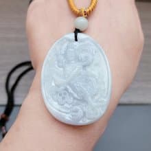 【親翠】天然翡翠 冰微帶底色厚實三太子調整式繩鏈 佛系