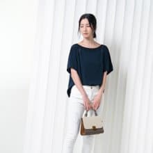 三角透視圓領短袖上衣-藏青藍