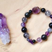 ||玄紫|| 脈輪能量智慧手鍊。黑曜石/黑髮晶/紫幽靈/薰衣草紫水晶