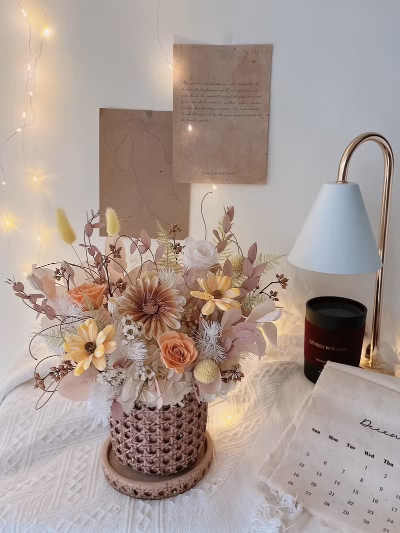 假期的午後陽光 永生盆花 永生玫瑰花 開幕花禮 喬遷賀禮 橘色系