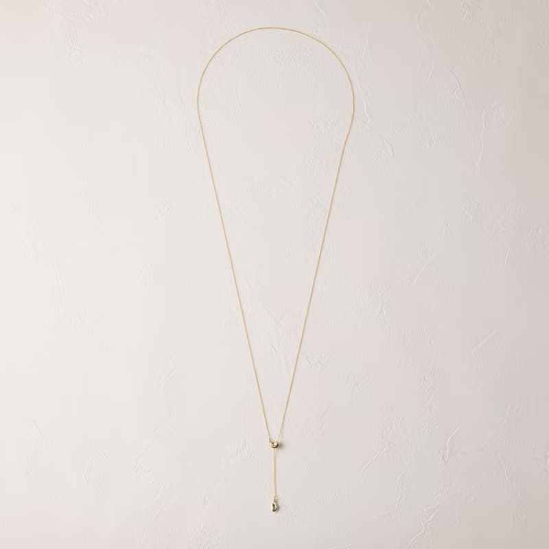 pendulum-beans necklace GD ニッケルフリー スムースラリエットネックレス 長さが自由に変えられるロングネックレス　ゴールド