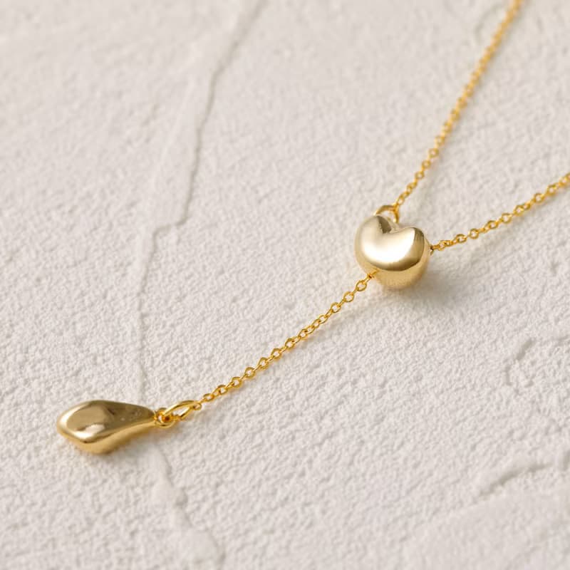 pendulum-beans necklace GD ニッケルフリー スムースラリエットネックレス 長さが自由に変えられるロングネックレス　ゴールド