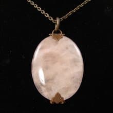 Rose Quartz Necklace Oval Powder Pink Gemstone Vintage Pendant Necklace Jewelry