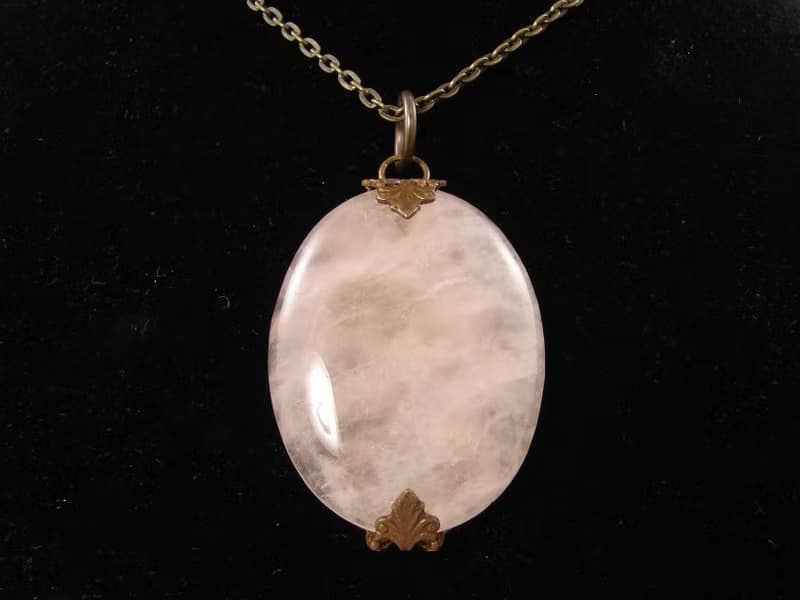 Rose Quartz Necklace Oval Powder Pink Gemstone Vintage Pendant Necklace Jewelry