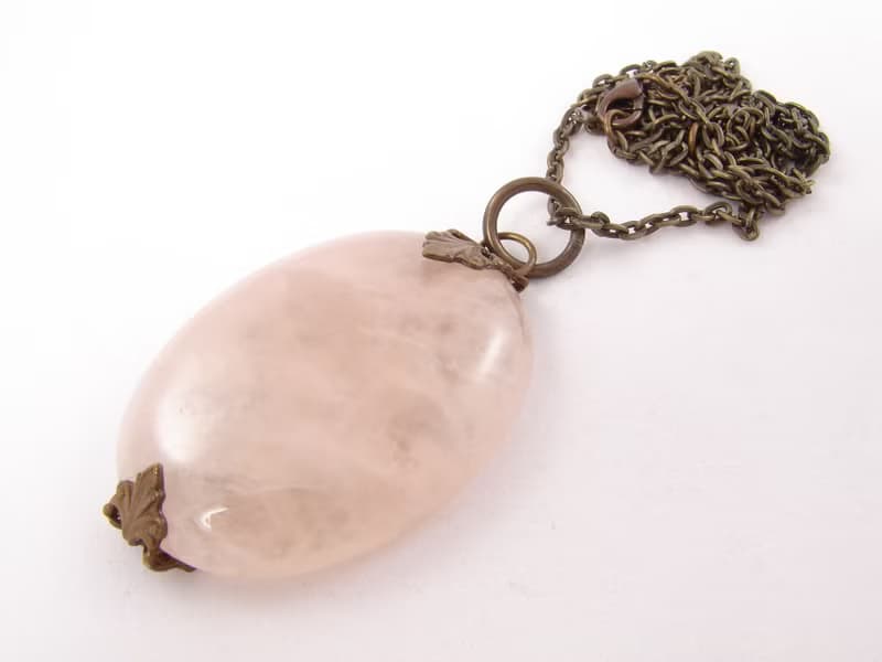 Rose Quartz Necklace Oval Powder Pink Gemstone Vintage Pendant Necklace Jewelry