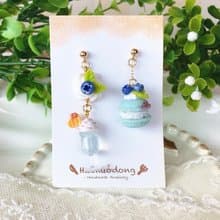 原創手作甜美可愛藍莓馬卡龍氣泡水純銀耳環耳夾閨蜜禮物