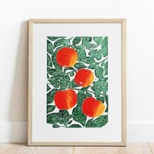 Botanical Linocut Print Apples Fruit Original Artwork Modern Kitchen Wall Decor