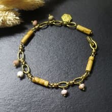 VIIART。書香。天然圖畫石阿拉善瑪瑙黃銅手環手鍊