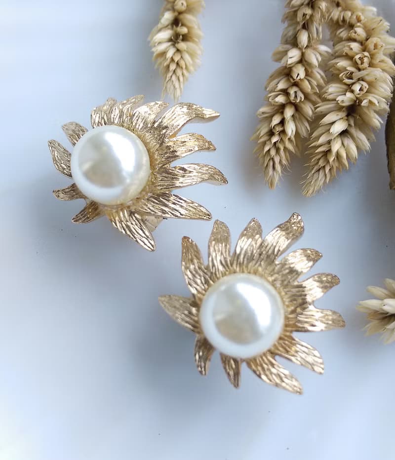 Vintage Jewelry 西洋古董飾品 JUDY LEE 葉子 仿珠 夾式耳環