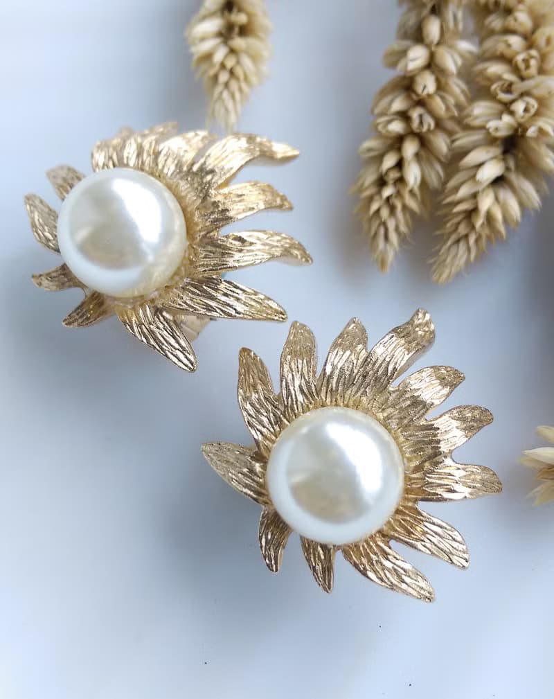 Vintage Jewelry 西洋古董飾品 JUDY LEE 葉子 仿珠 夾式耳環