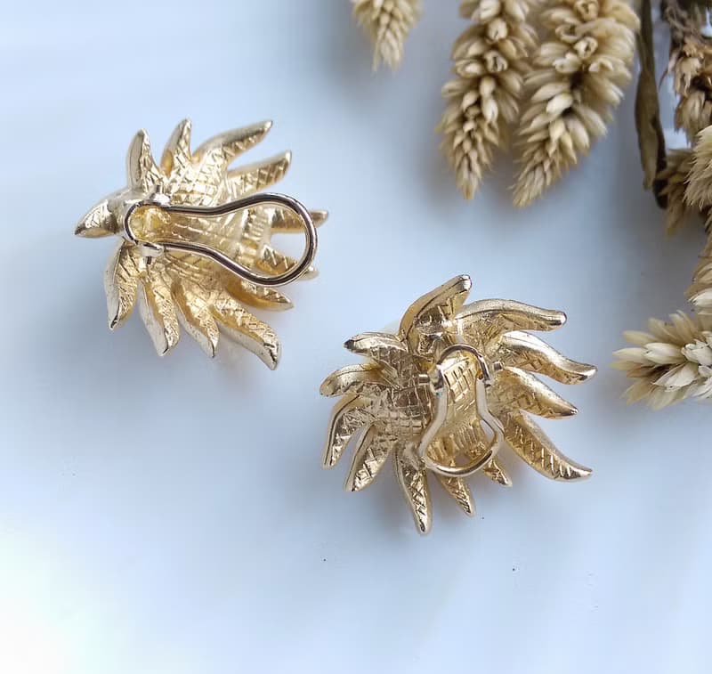 Vintage Jewelry 西洋古董飾品 JUDY LEE 葉子 仿珠 夾式耳環
