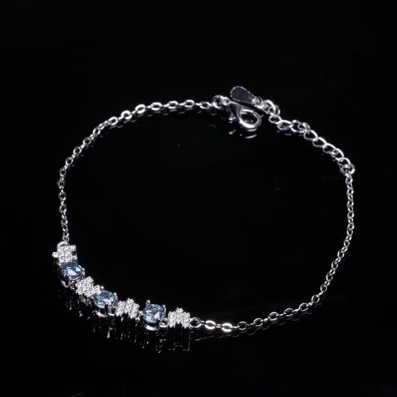 瑞士藍托帕石純銀鑲嵌手鍊 11月誕生石 手環 彩色寶石