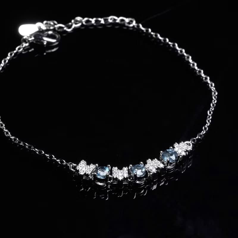 瑞士藍托帕石純銀鑲嵌手鍊 11月誕生石 手環 彩色寶石