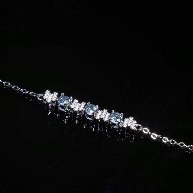 瑞士藍托帕石純銀鑲嵌手鍊 11月誕生石 手環 彩色寶石