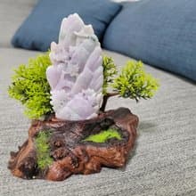 【親翠】天然翡翠 見光不死滿紫帶硃砂紅超立體極厚山水 | 美靠山