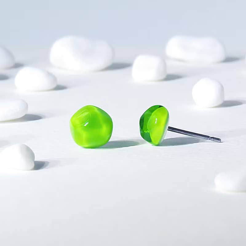Pure系列 玻璃耳環 耳夾 單隻 不規則 透明 綠色