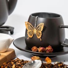 01LIV不銹鋼濾茶器 CHICHI濾茶球原創設計吊饰 蝴蝶玫瑰金泡茶器
