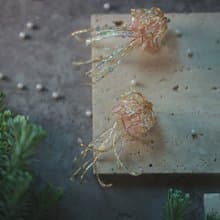 海洋樂園 泡泡水母 水晶花樹脂花耳環 可改純銀耳針/14K包金耳夾