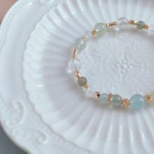 夏日-招財消除負能量  手作水晶手鍊  綠兔毛/白水晶/海藍寶/月光