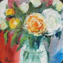 Roses Painting Bouquet Vase Wall Art White Orange Flowers Original Art Floral