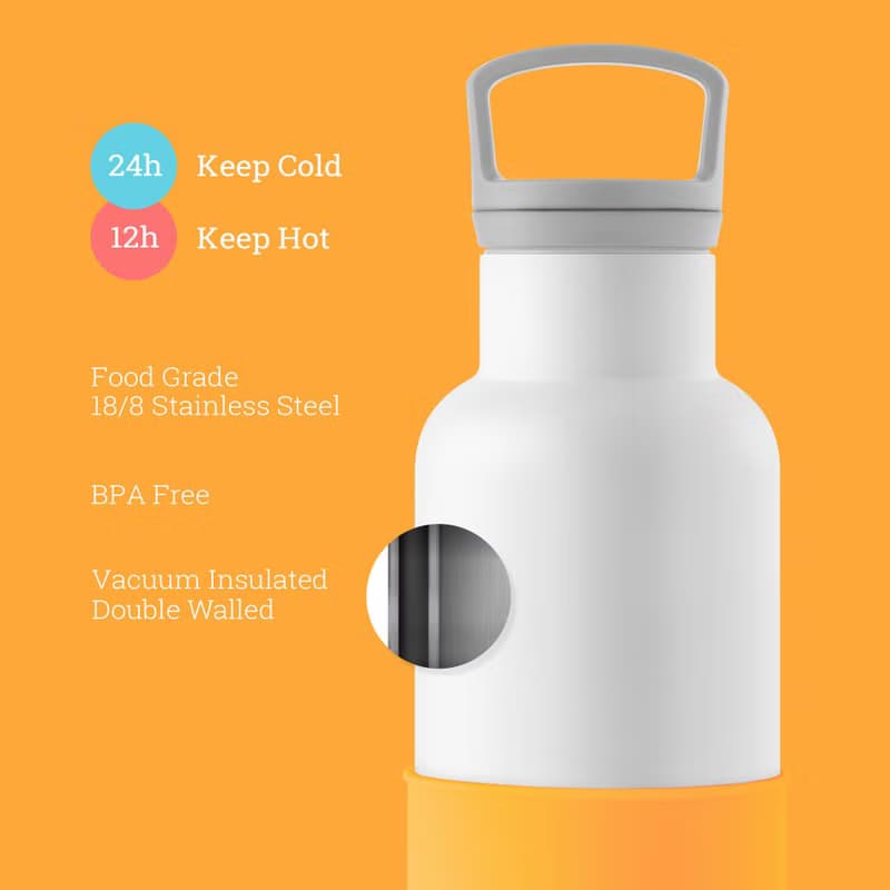 美國HYDY時尚保溫水瓶 CinCin White系列 | 南瓜橘-白瓶- 590ml