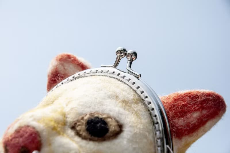 羊毛氈立體口金包 羊毛氈零錢包 羊毛氈口金包 動物口金包-黃貓咪