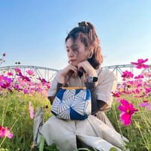 【接單製作】  漫步花季 / 藍白幾何托特包/18公分彈片口金手提