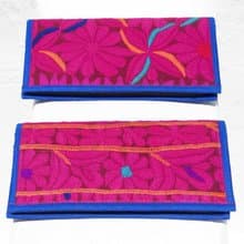 手工刺繡錢包 民族風長夾 刺繡皮夾 手工蕾絲長夾-沙漠花朵刺繡風