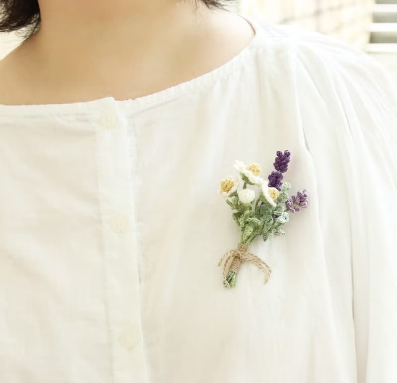 薰衣草 洋甘菊 花束胸針 L 人手鉤針編織 日本天然麻線 清新優雅