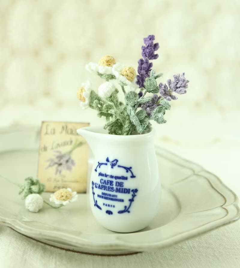 薰衣草 洋甘菊 花束胸針 L 人手鉤針編織 日本天然麻線 清新優雅