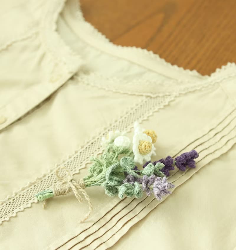 薰衣草 洋甘菊 花束胸針 L 人手鉤針編織 日本天然麻線 清新優雅