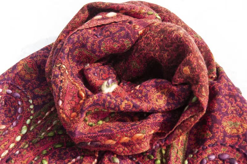 喀什米爾Cashmere/水煮羊毛披肩/針織圍巾/刺繡圍巾/羊絨披巾-花