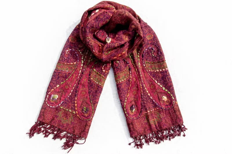 喀什米爾Cashmere/水煮羊毛披肩/針織圍巾/刺繡圍巾/羊絨披巾-花