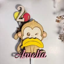 Monkey Wood Custom Cake Topper - Hand Painted Birthday Keepsake - Custom Name