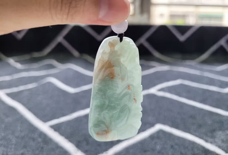 【親翠】天然翡翠 冰清爽藍綠特殊色紅翡山水牌調整式繩鏈